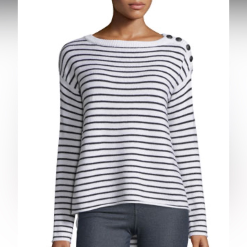 ATM Striped Wool Nautical Sweater Black/White Scoop‎ neck